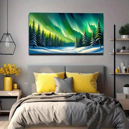 Vibrant Arctic Aurora Northern Wall Art Canvas Office Home Room Framed 120x60cm