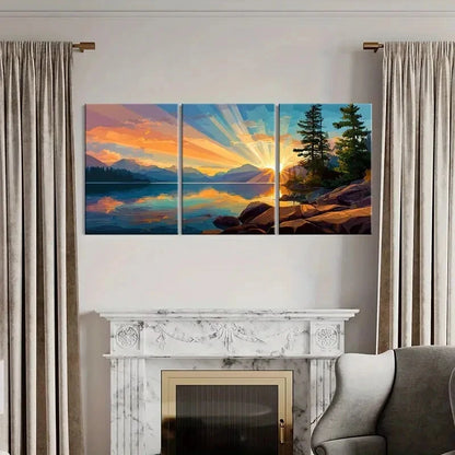 3pcs Sunset Lake Reflection Mountain Landscape Metal Print Ready to Hang Art - Bella Home Decor