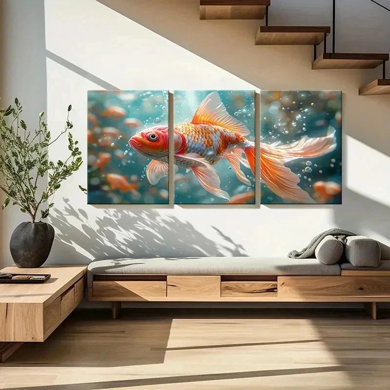 3pcs Animal Art Fish Beautiful Goldfish Wall Art Set Canvas Framed 60x90cm - High Quality Print 100% Australian Made Wall Canvas Ready to Hang - Bella Home Decor