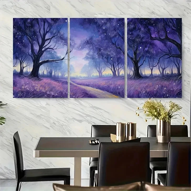 3pcs Colorful Lavender Field Painting Metal Print Ready to Hang Art - Bella Home Decor
