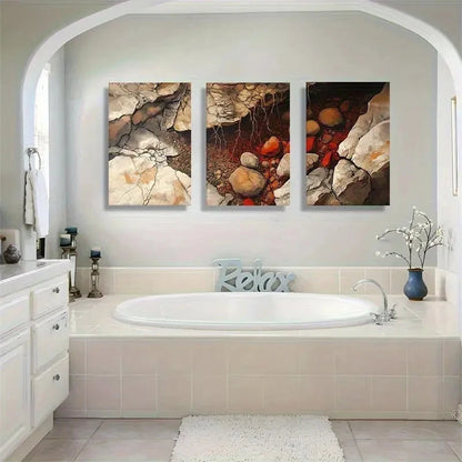 3pcs Abstract Riverbed Rock Soil Tones Wall Art Metal Print Ready to Hang Art - Bella Home Decor