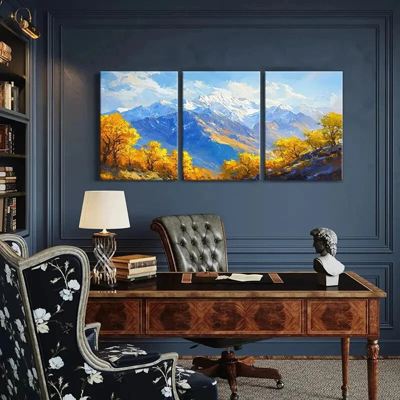 3pcs Mountain Landscape Autumn Trees Poster Metal Print Ready to Hang Art - Bella Home Decor