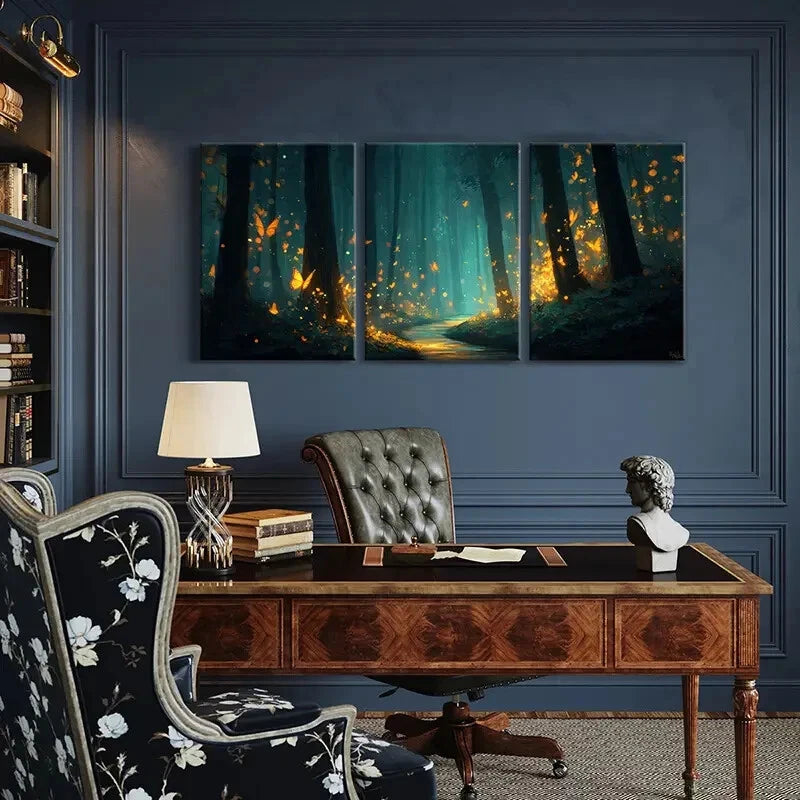 3pcs Enchanted Forest Art Butterfly Glow Mystical Metal Print Ready to Hang Art - Bella Home Decor