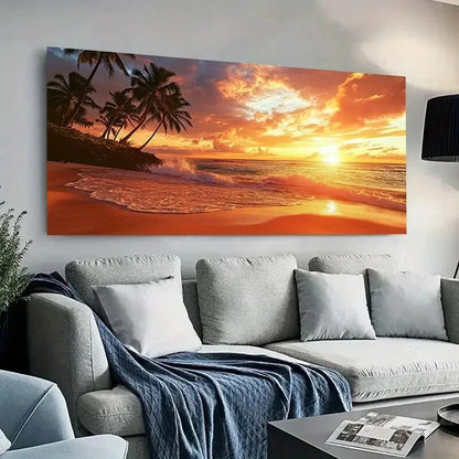 Sunset Coast Vibrant Beach wall canvas office home room framed 120x60cm - Bella Home Decor