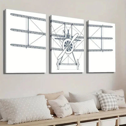 3pcs Simple Airplane Line Wall Art Set Canvas Unframed - High Quality Print 100% Australian Made Wall Canvas