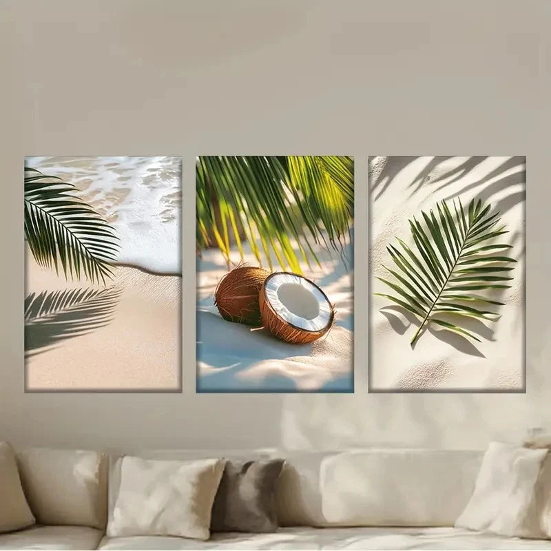 3pcs Beach Vacation Coconut Tree View Beach Metal Print Ready to Hang Art - Bella Home Decor