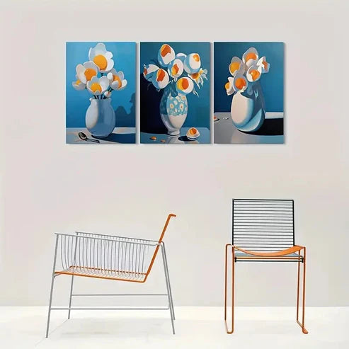 3pcs Broken Egg Flower Bouquet in Vase Wall Art Canvas Unframed - High Quality Print 100% Australian Made Wall Canvas - Bella Home Decor