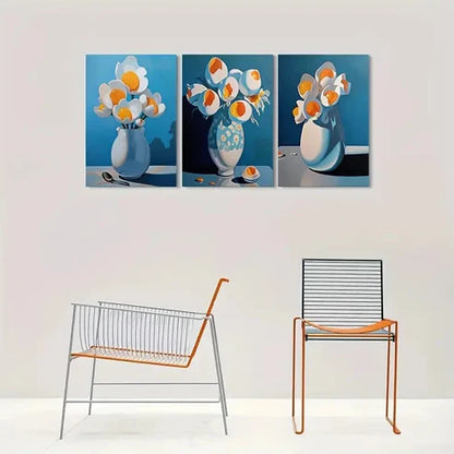 3pcs Broken Egg Flower Bouquet in Vase Wall Art Canvas Unframed - High Quality Print 100% Australian Made Wall Canvas - Bella Home Decor