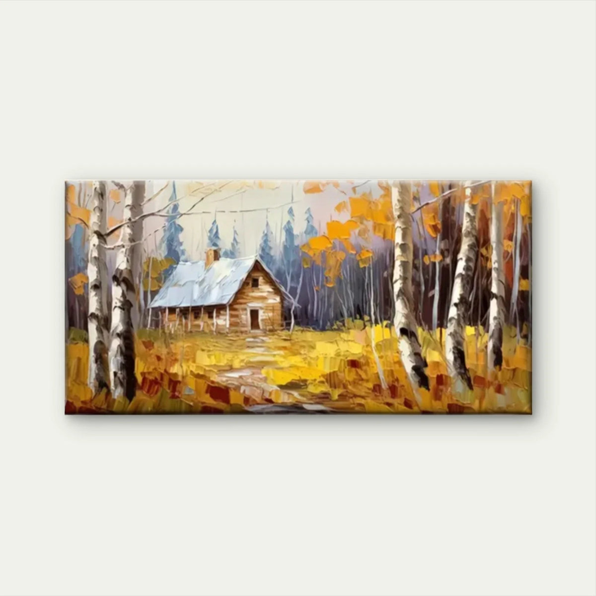 Cabin Wood Yellow Grass Field Wall Art Canvas Office Home Room Framed 120x60cm