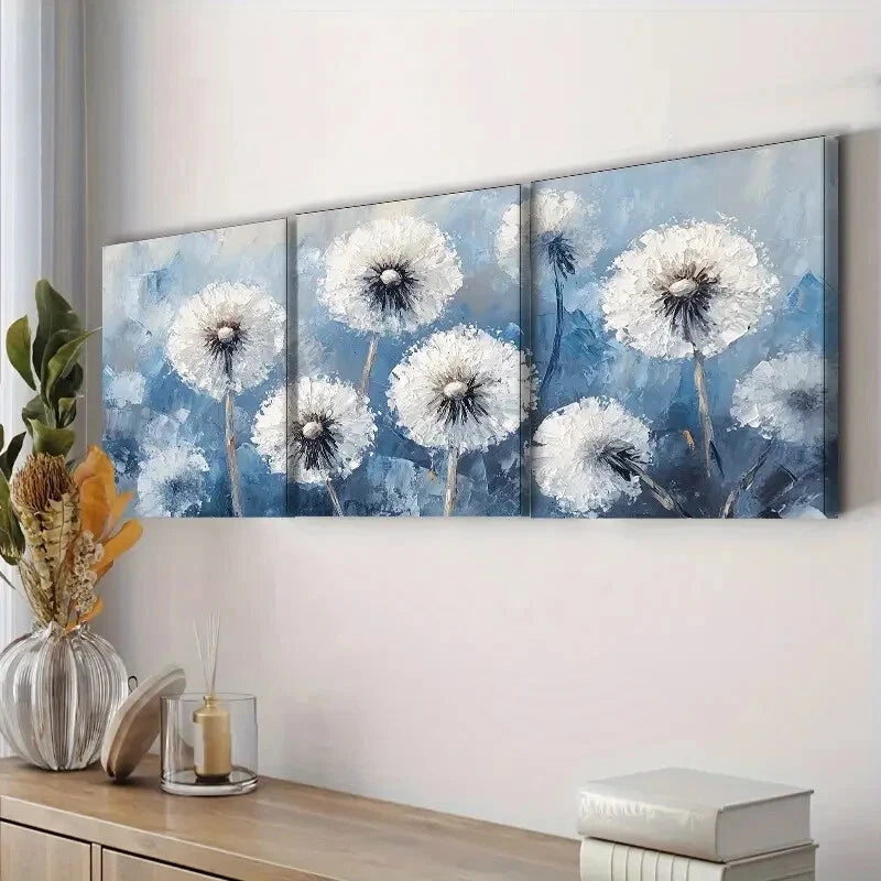 3pcs White Dandelions White Snow Nature Flor Wall Art Set Canvas Framed 40x60cm - High Quality Print 100% Australian Made Wall Canvas Ready to Hang