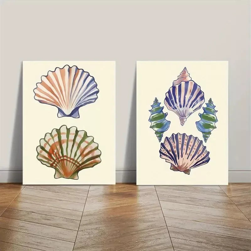 2pcs Nordic Style, Blue Shell Canvas Framed 50x75cm - High Quality Print 100% Australian Made Wall Canvas Ready to Hang - Bella Home Decor