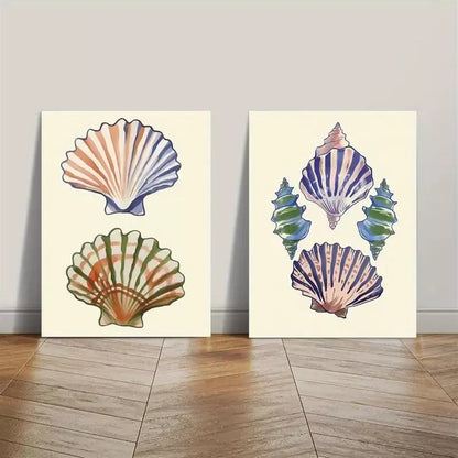 2pcs Nordic Style, Blue Shell Canvas Framed 50x75cm - High Quality Print 100% Australian Made Wall Canvas Ready to Hang - Bella Home Decor