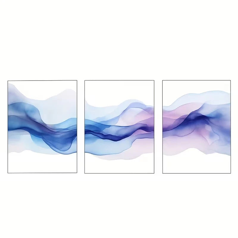 3pcs Blue and Purple Watercolor Wave  Wall Art Set Canvas Framed 50x70cm - High Quality Print 100% Australian Made Wall Canvas Ready to Hang - Bella Home Decor