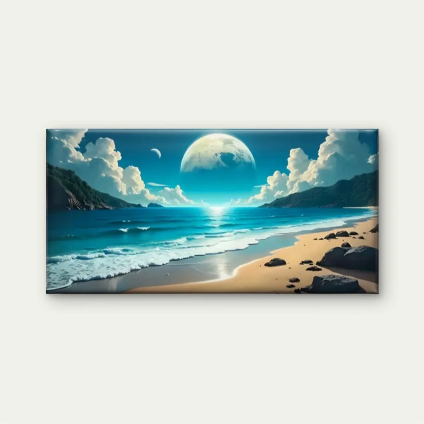 Beach Scene Moon Blue Perfect Wall Art Canvas Office Home Room Framed 120x60cm