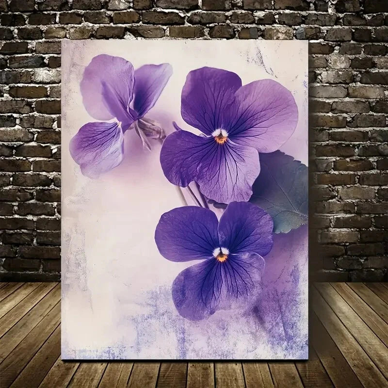 Soft Pastel Purple Flowers on Textured Painting 40x60cm Metal Print Ready to Hang - Bella Home Decor