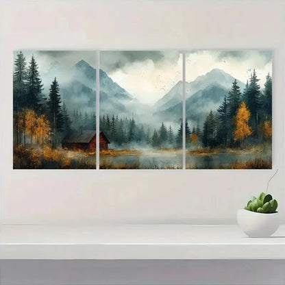 3pcs Watercolor Rustic Countryside Landscape Metal Print Ready to Hang Art