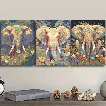 3pcs Featuring an Elephant Wall Art Set Canvas Framed 60x90cm - High Quality Print 100% Australian Made Wall Canvas Ready to Hang