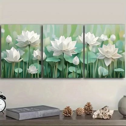 3pcs White lotus flower Wall Art Set Canvas Framed 50x70cm - High Quality Print 100% Australian Made Wall Canvas Ready to Hang