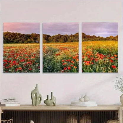 3pcs Beautiful Poppy Field Triptych Wall Art Canvas Unframed - High Quality Print 100% Australian Made Wall Canvas - Bella Home Decor