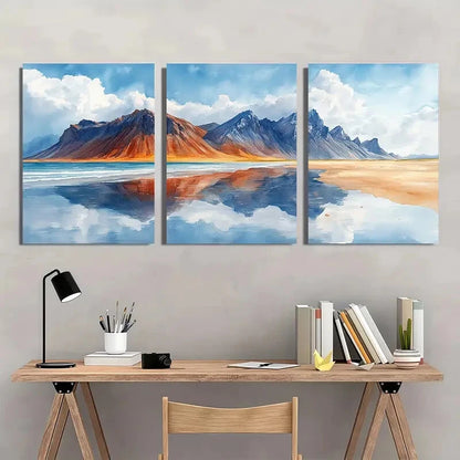 3pcs Iceland Painting Black Sand Beach Landscape Metal Print Ready to Hang Art - Bella Home Decor