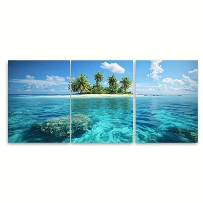 3pcs Turquoise Tropical Island Seascape Wall Art Set Canvas Framed 40x60cm - High Quality Print 100% Australian Made Wall Canvas Ready to Hang