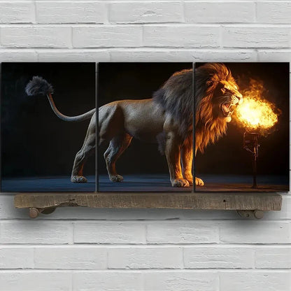 3pcs Running Lion Fire Big Tail Metal Print Ready to Hang Art - Bella Home Decor