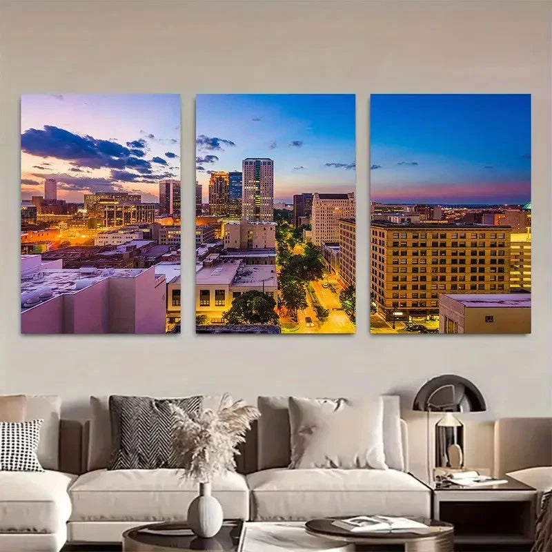 3pcs Birmingham Alabama Dusk Skyline Metal Print Ready to Hang Art - Bella Home Decor