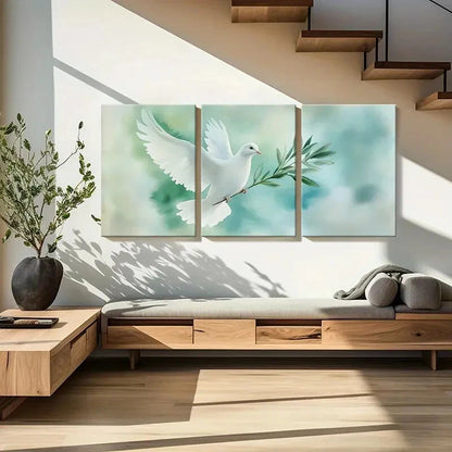 3pcs White Dove Olive Branch Peace Symbol Metal Print Ready to Hang Art - Bella Home Decor