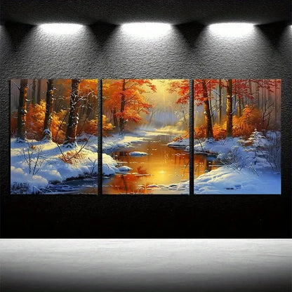 3pcs Serene Trees & Clear Water Bodies Design Metal Print Ready to Hang Art - Bella Home Decor