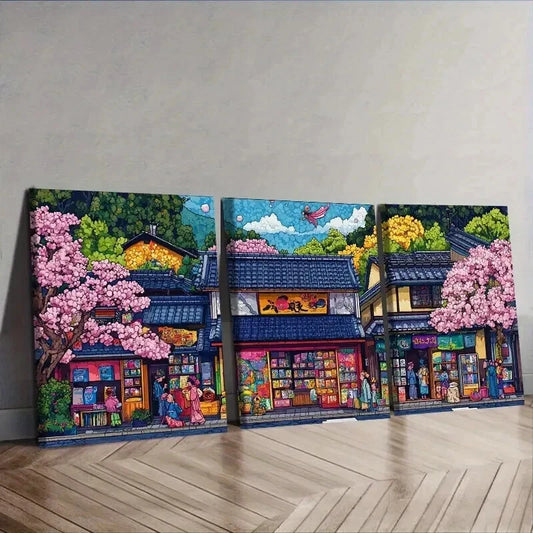 3pcs Vibrant Japanese Comic Book Store Scene Wall Art Set Canvas Framed 50x70cm - High Quality Print 100% Australian Made Wall Canvas Ready to Hang