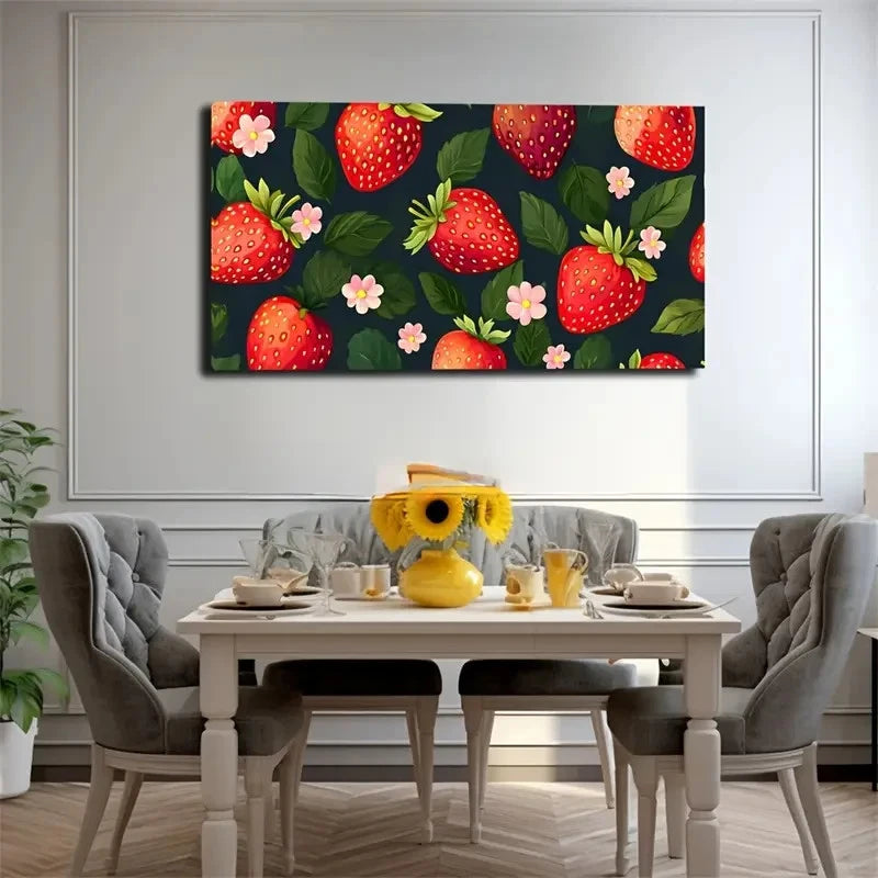 Vibrant Red Green Strawberries Wall Art Canvas Office Home Room Framed 120x60cm