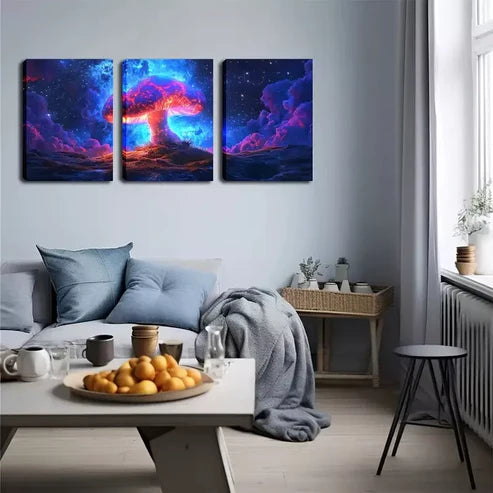 3pcs A Magical, Glowing Mushroom Wall Art Set Canvas Framed 60x90cm - High Quality Print 100% Australian Made Wall Canvas Ready to Hang