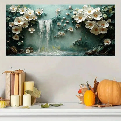 Elegant Waterfall White Flower Wall Art Canvas Office Home Room Framed 120x60cm