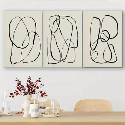 3 PCS Abstract Black Line Wall Art Set Canvas Unframed - High Quality Print 100% Australian Made Wall Canvas - Bella Home Decor
