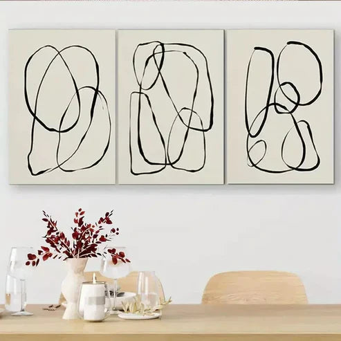 3 PCS Abstract Black Line Wall Art Set Canvas Unframed - High Quality Print 100% Australian Made Wall Canvas