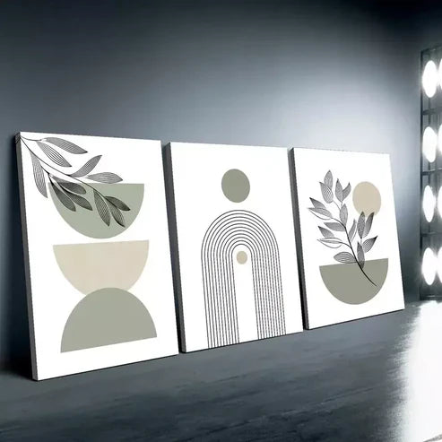 3pcs Boho Chic Sage Green Modern Abstract  Art Set Canvas Unframed - High Quality Print 100% Australian Made Wall Canvas - Bella Home Decor