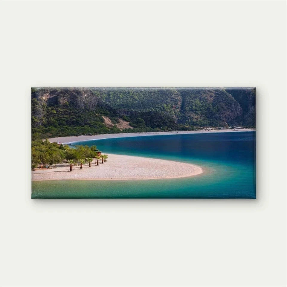 Beach View with Palm Trees Wall Art Canvas Office Home Room Framed 120x60cm