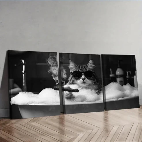 3pcs Gangster Brother Kitten Wall Art Set Canvas Unframed - High Quality Print 100% Australian Made Wall Canvas - Bella Home Decor