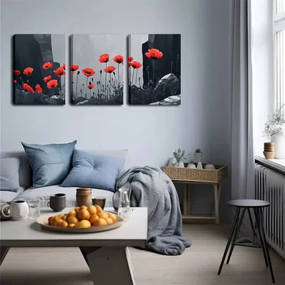 3pcs Red Poppy Triptych Wall Art Canvas Unframed - High Quality Print 100% Australian Made Wall Canvas