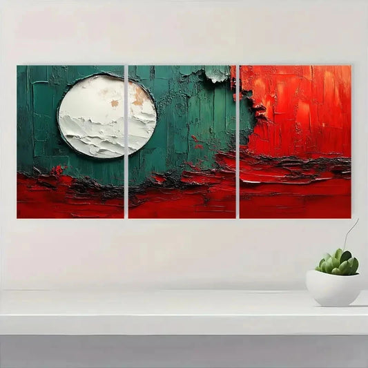 3pcs Green and Red on White Acrylic Paintings Metal Print Ready to Hang Art