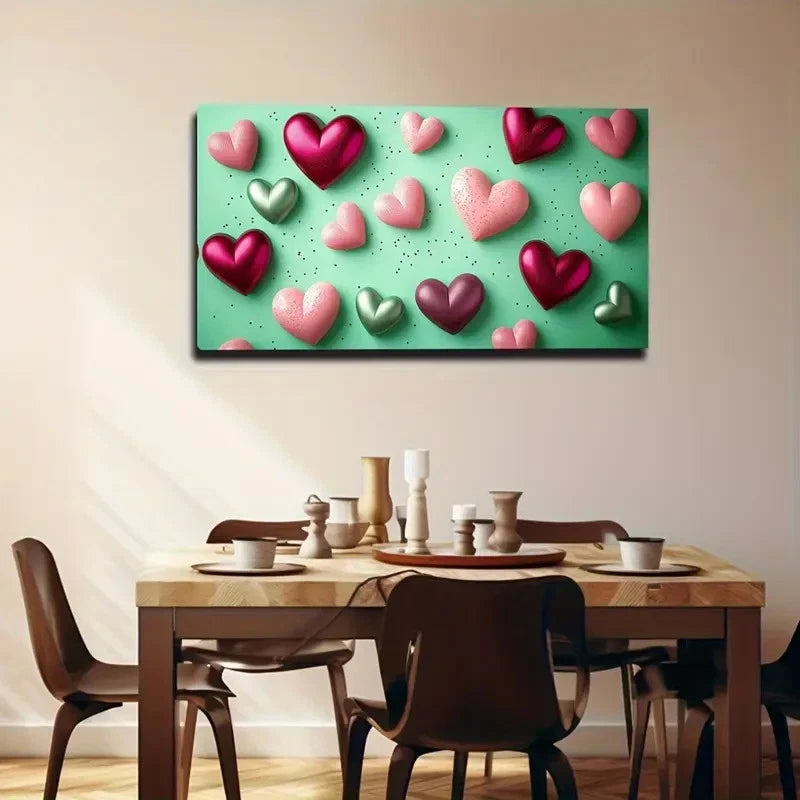 Vibrant Multicoloured Heart Wall Art Canvas Office Home Room Framed 120x60cm