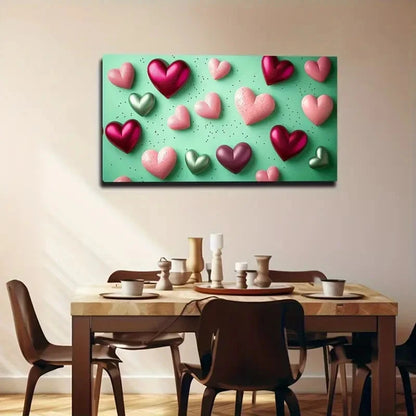 Vibrant Multicoloured Heart Wall Art Canvas Office Home Room Framed 120x60cm