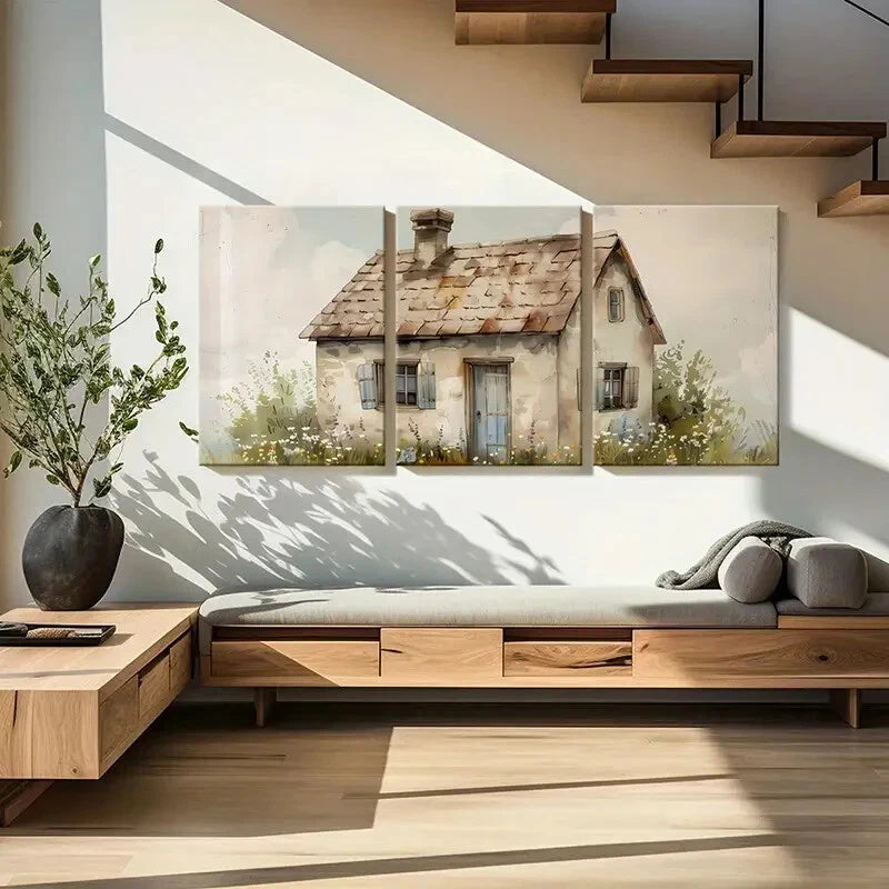 3pcs Rustic Cottage Vintage House Pastoral Scene Metal Print Ready to Hang Art - Bella Home Decor