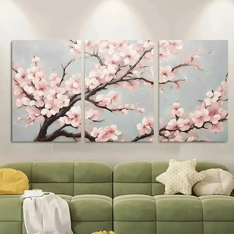 3pcs Sakura Flowers with Brown Branches Metal Print Ready to Hang Art