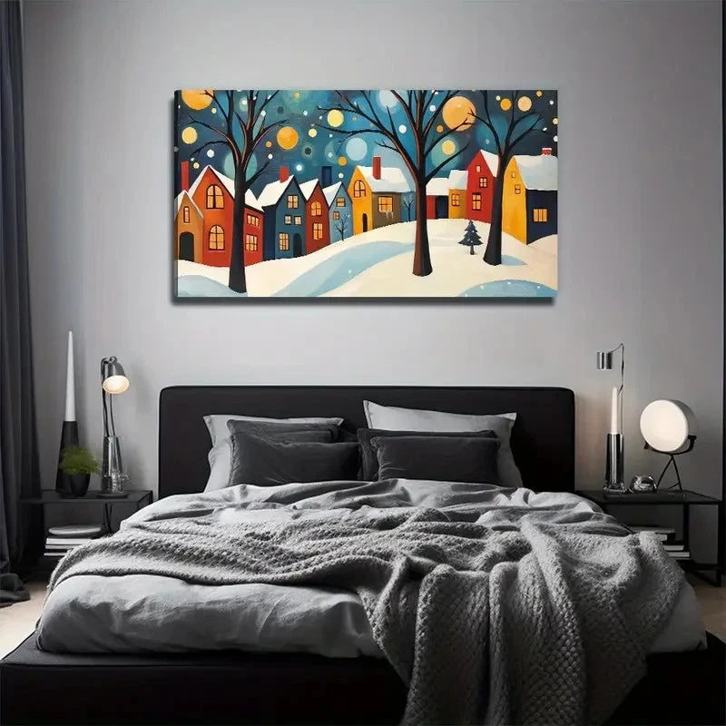 Snow Town Suitable Murals Wall Art Canvas Office Home Room Framed 120x60cm