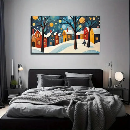Snow Town Suitable Murals Wall Art Canvas Office Home Room Framed 120x60cm