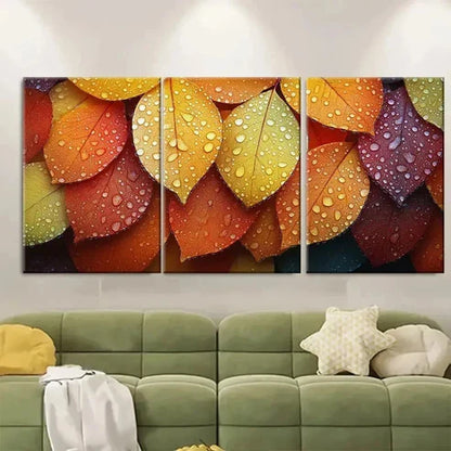 3pcs Dew Covered Leaves Wall Art Set Canvas Unframed – High Quality Print 100% Australian Made Wall Canvas - Bella Home Decor