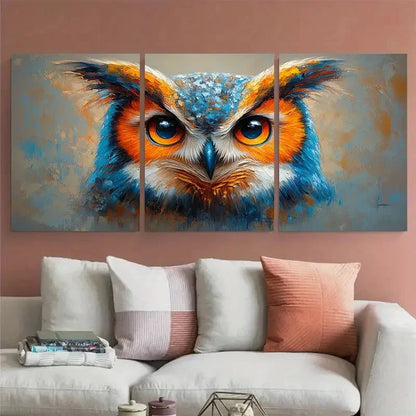 3pcs Owl Painting Impasto Illustration Wall Art Set Canvas Framed 50x70cm - High Quality Print 100% Australian Made Wall Canvas Ready to Hang
