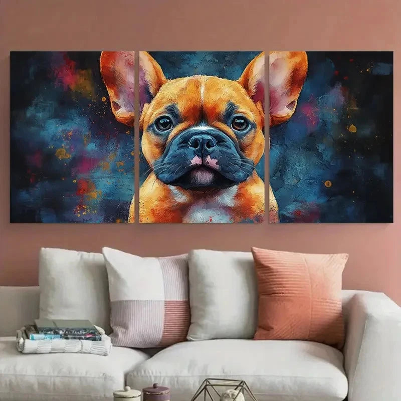 3pcs French Bulldog Puppy Watercolour Design Metal Print Ready to Hang Art - Bella Home Decor
