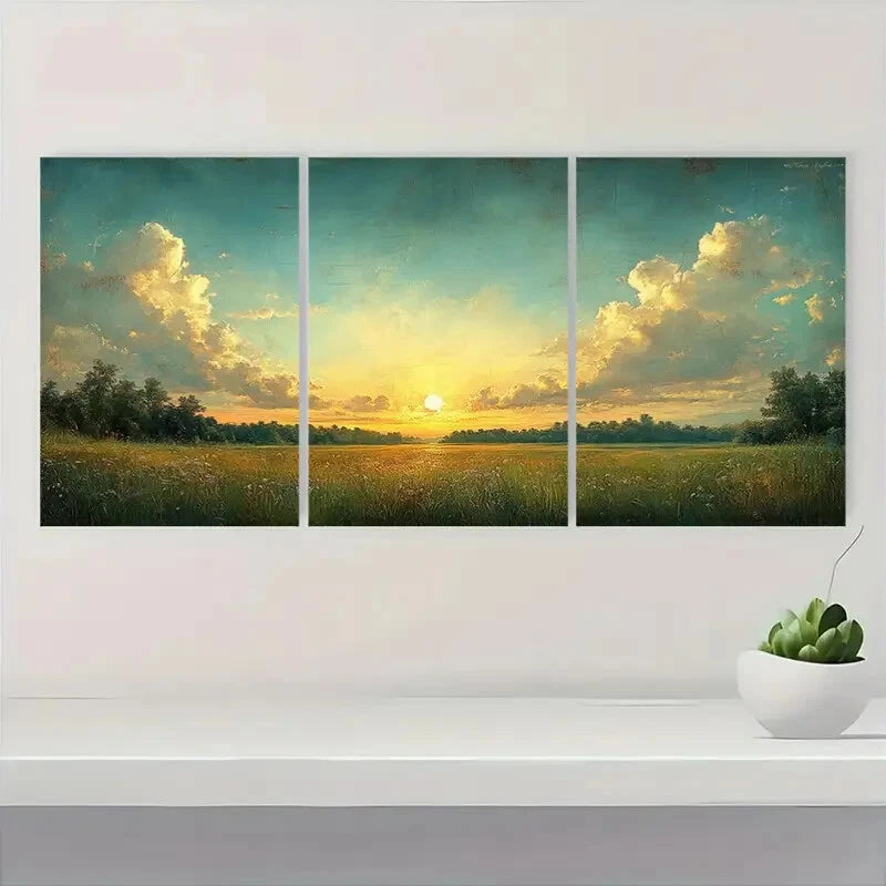 3pcs Early Morning Sunrise Panoramic Landscape Metal Print Ready to Hang Art - Bella Home Decor